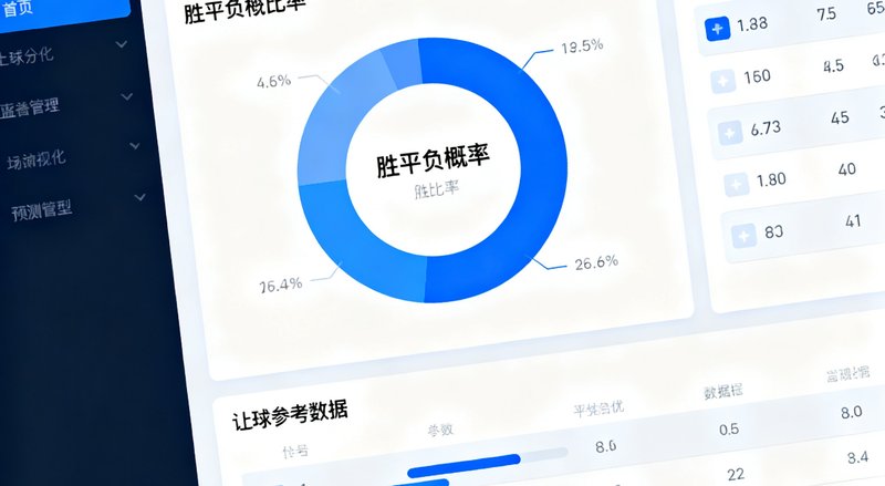 蓝鲸直播智能数据预测模型界面，胜平负概率以环形图展示，大小球分析和让球参考数据清晰排列